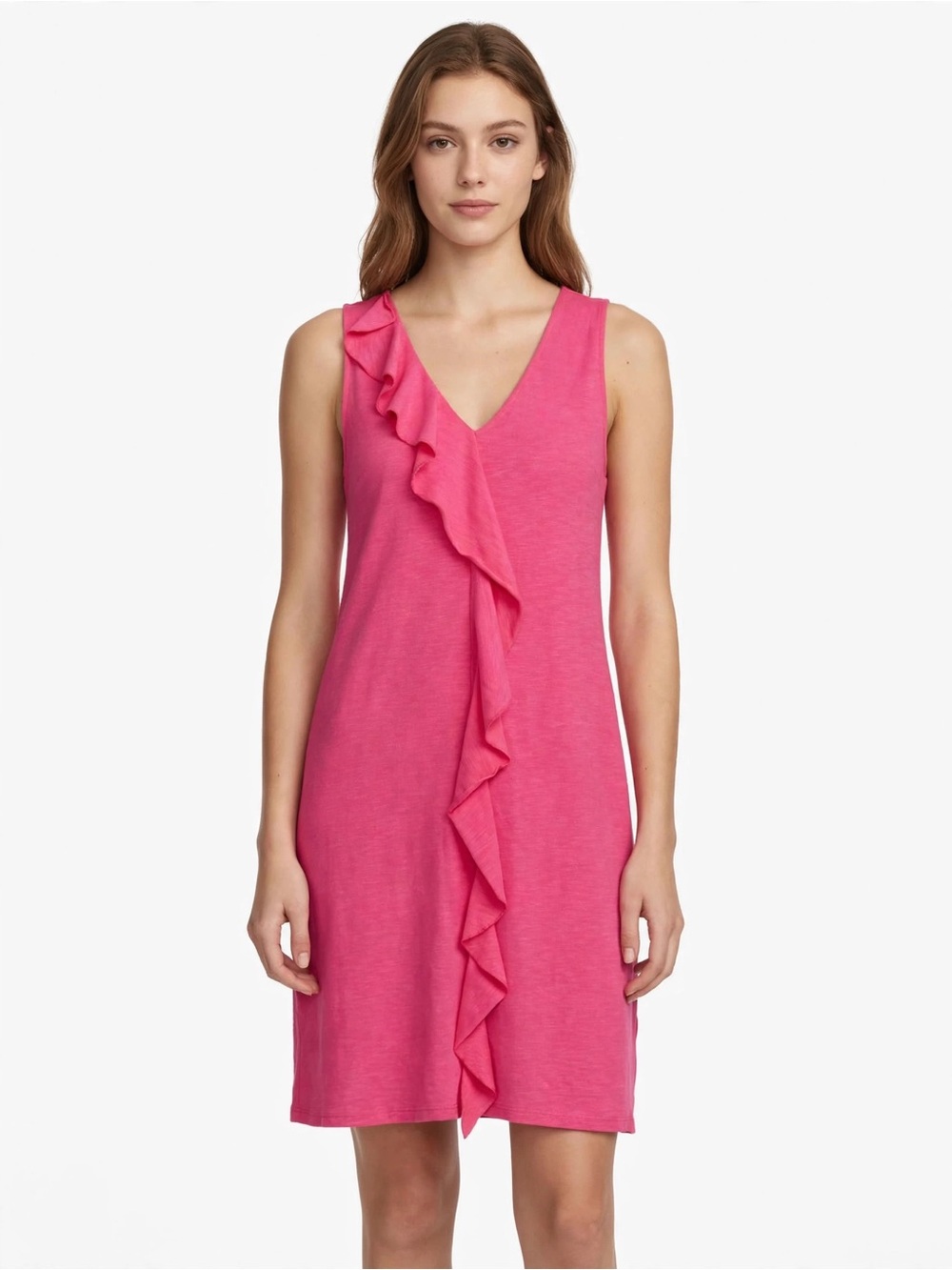 Lilla P sleeveless ruffle dress in the prettiest watermelon / hot pink!